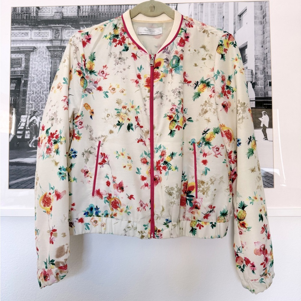 Zara Trafaluc Floral Bomber Jacket | M